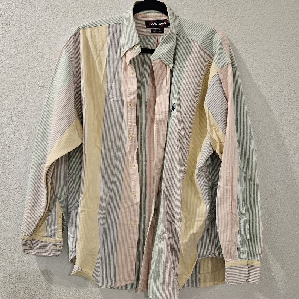 Ralph Lauren Big Shirt Oxford pastel stripes size large men's